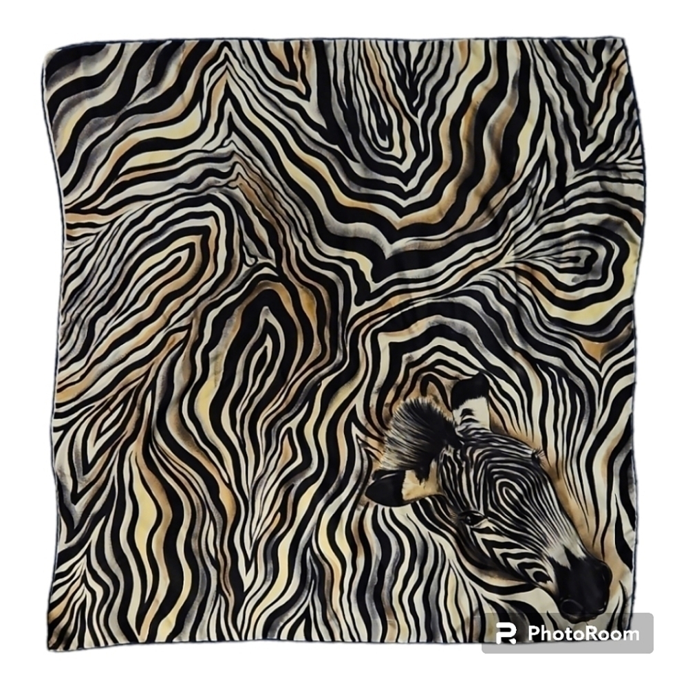 VTG Handrolled Silk Jungle Zebra Scarf